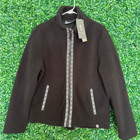 Free Country Jackets & Blazers - Free Country Black faux Fleece Jacket with Patterned Trim